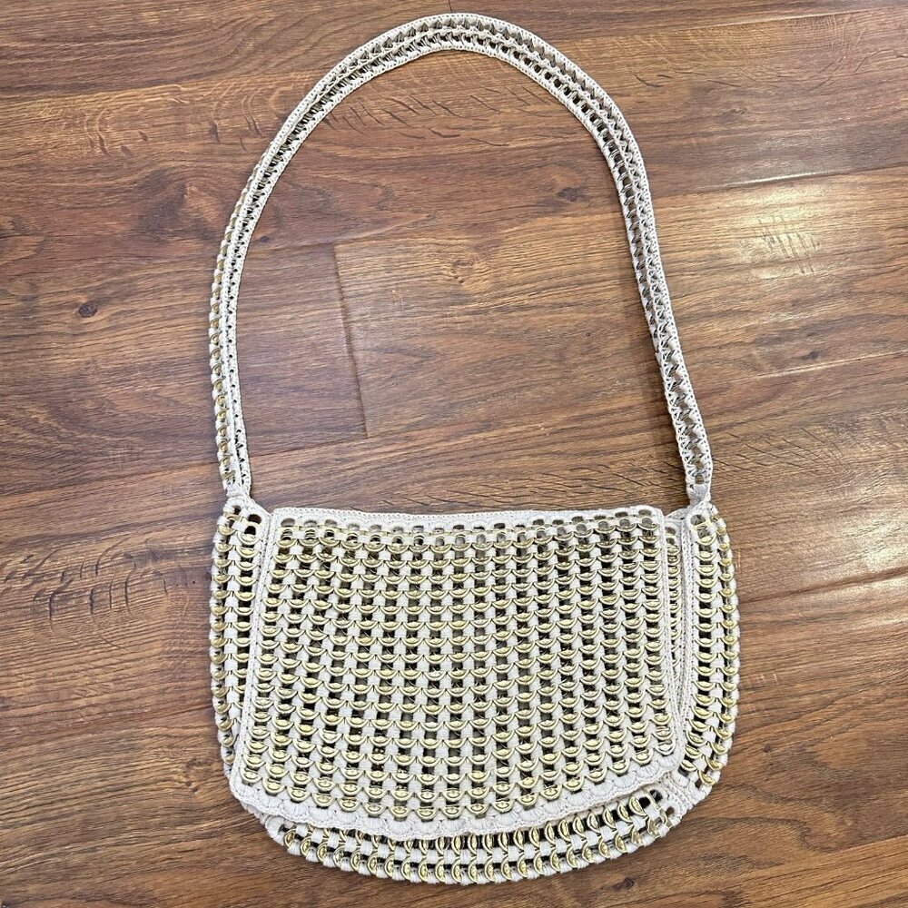 Vintage gold soda tab top crochet handbag